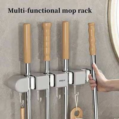Wall-Mounted Mop Holder and Broom Hanger for Efficient Storage