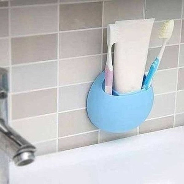 Wall Mounted Silicone Toothbrush Holder with Toothpaste Storage