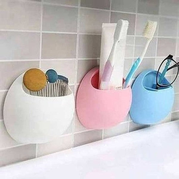 Wall Mounted Silicone Toothbrush Holder with Toothpaste Storage