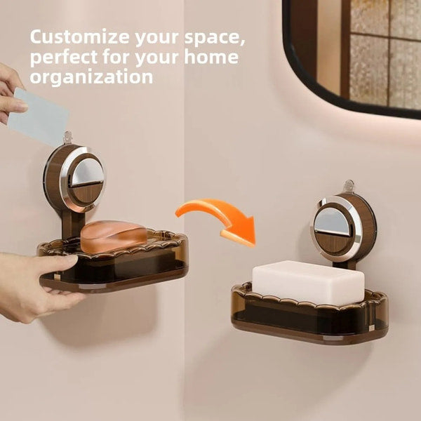 Space-saving bathroom soap organizer with suction cup