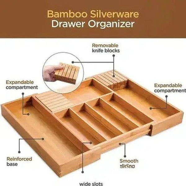 Wooden Divided Drawer Organizer for Knives and Cutlery