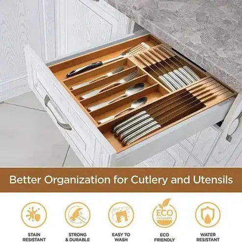 Wooden Divided Drawer Organizer for Knives and Cutlery