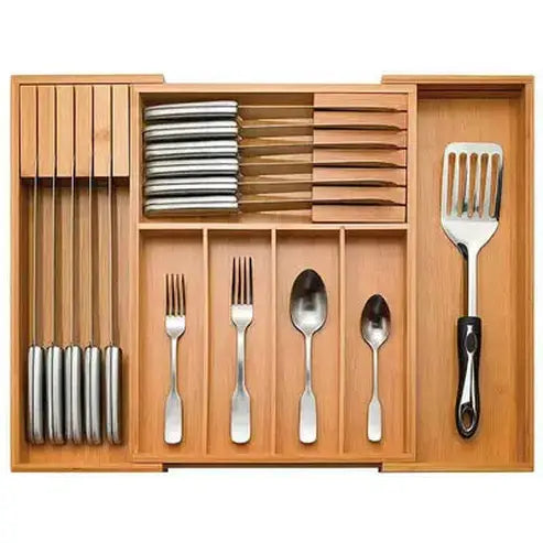 Wooden Divided Drawer Organizer for Knives and Cutlery
