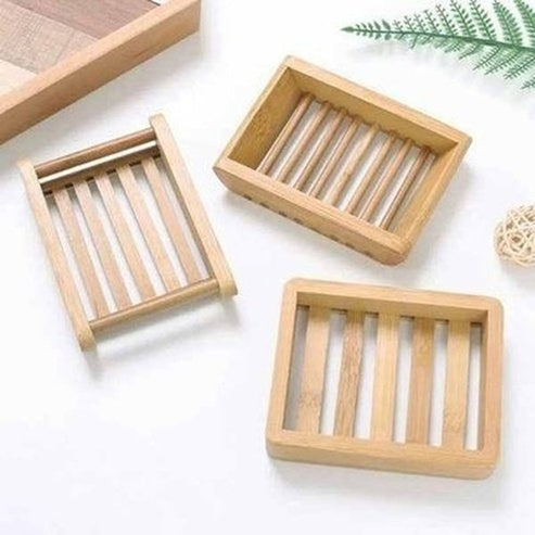 Wooden Natural Bamboo Soap Dishes Tray Holder Storage Soap Rack Plate