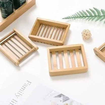 Wooden Natural Bamboo Soap Dishes Tray Holder Storage Soap Rack Plate