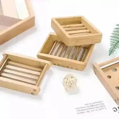 Wooden Natural Bamboo Soap Dishes Tray Holder Storage Soap Rack Plate