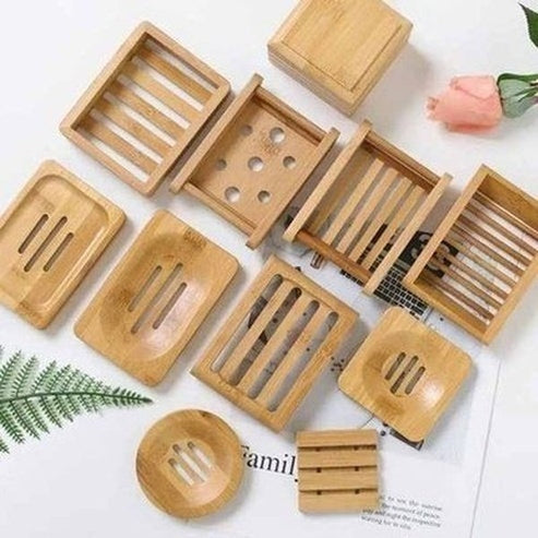 Wooden Natural Bamboo Soap Dishes Tray Holder Storage Soap Rack Plate