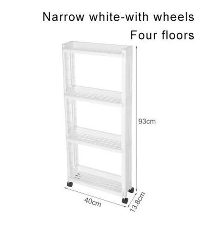 Slim storage holder with wheels for bottles and toiletries