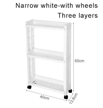 Slim storage holder with wheels for bottles and toiletries