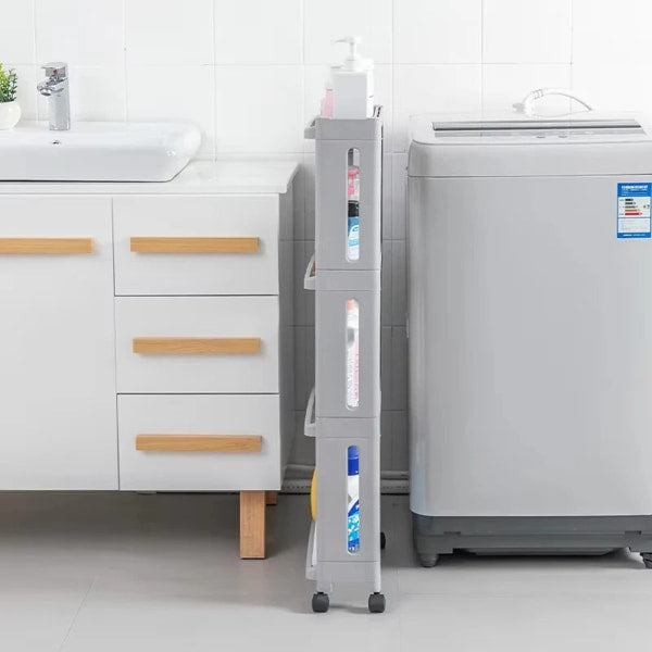Slim fridge side rack with 3 and 4 layer storage options