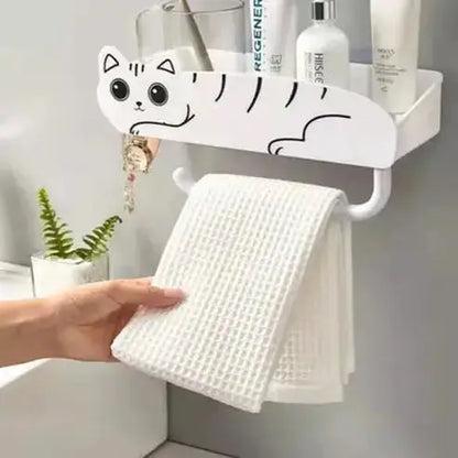 Cartoon Cat Bathroom Storage Rack with Hooks
