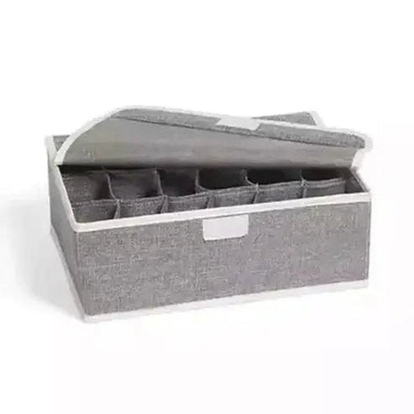 Fabric Underwear Box Clothing & Closet Storage gray-18-grids / China Fabric Heavy Duty Underwear Box with Lid – Dondepiso