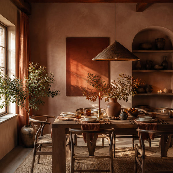 Welcoming dining room with terracotta rust and cream palette