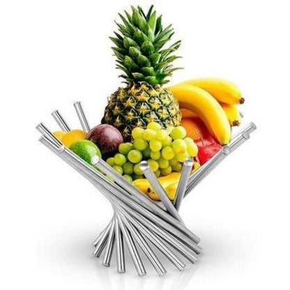 stainless steel folding rotating fruit bowl. this stainless steel fruit rack offers an attractive, space-saving storage solution for your home. type: decorative trays