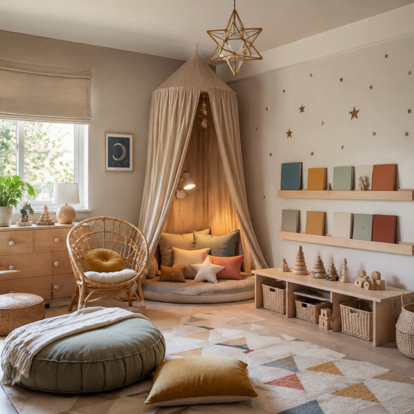 Kids study area with adjustable desk ergonomic chair and organized bookshelves