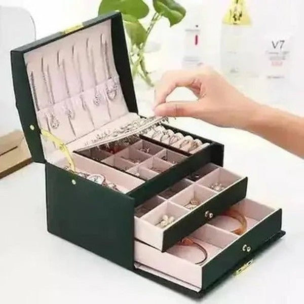 Multi-functional Three-layer Leather Jewelry Box