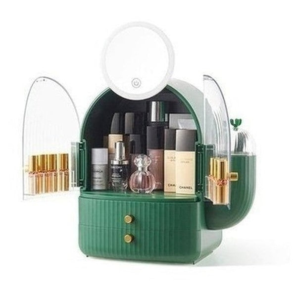 cactus cosmetic organizer box with mirror. makeup organizer cosmetic storage box with led light mirror. storage & organization: household storage containers