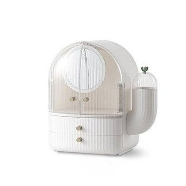 cactus cosmetic organizer box with mirror. makeup organizer cosmetic storage box with led light mirror. storage & organization: household storage containers