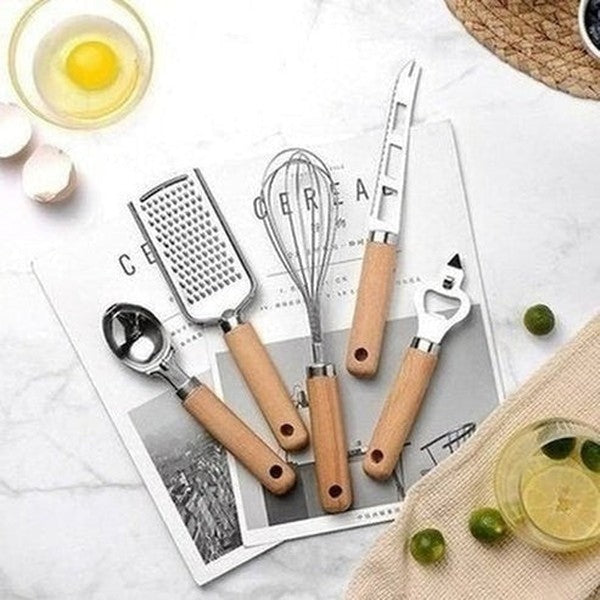 9-Piece Cooking Utensils Set With Wooden Handle Can Opener Baking Set Cooking Tool Kitchenware Pizza Peeler Cheese Knife. Product Type: Cookware Sets