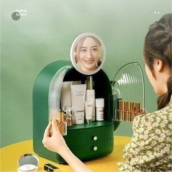 cactus cosmetic organizer box with mirror. makeup organizer cosmetic storage box with led light mirror. storage & organization: household storage containers