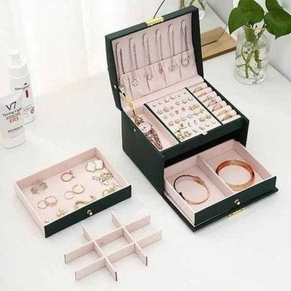 Multi-functional Three-layer Leather Jewelry Box