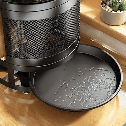 Rotating Black Metal Round Knife Holder. Rotary Kitchen Knife Holder, Tableware Cutting Board Integrated Shelf. 