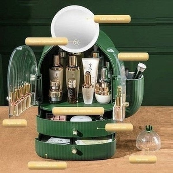 cactus cosmetic organizer box with mirror. makeup organizer cosmetic storage box with led light mirror. storage & organization: household storage containers