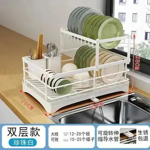 Metal Countertop Dish Storage Rack with Drainage Plate