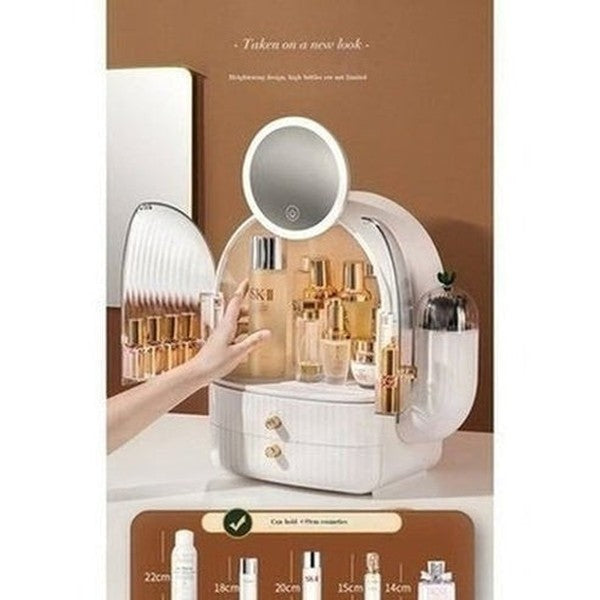 cactus cosmetic organizer box with mirror. makeup organizer cosmetic storage box with led light mirror. storage & organization: household storage containers