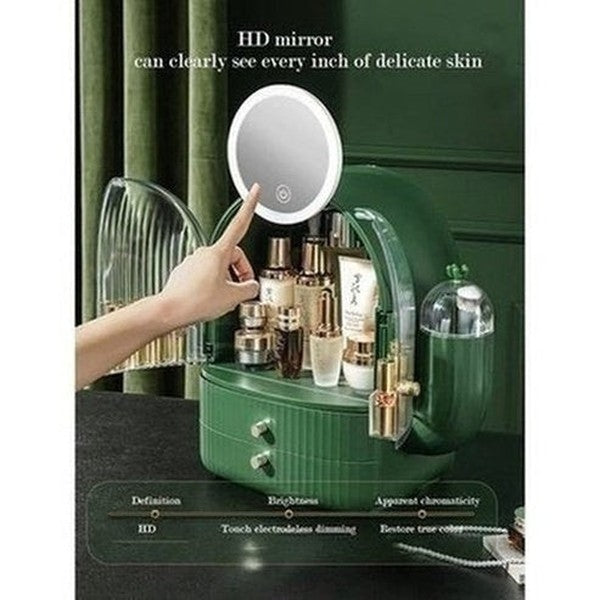 cactus cosmetic organizer box with mirror. makeup organizer cosmetic storage box with led light mirror. storage & organization: household storage containers
