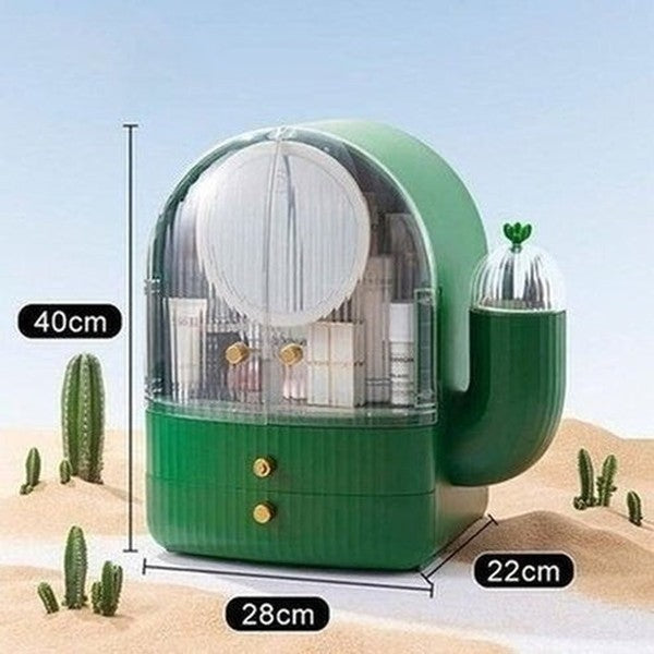 cactus cosmetic organizer box with mirror. makeup organizer cosmetic storage box with led light mirror. storage & organization: household storage containers