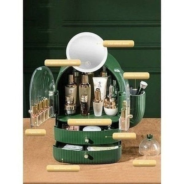 cactus cosmetic organizer box with mirror. makeup organizer cosmetic storage box with led light mirror. storage & organization: household storage containers