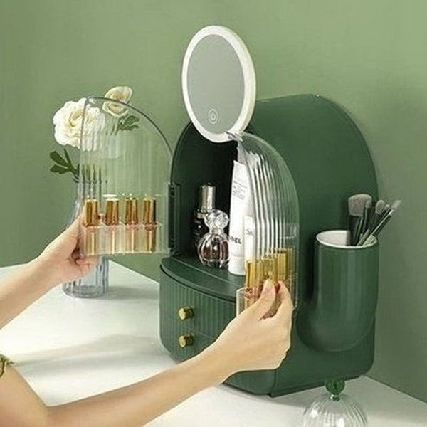cactus cosmetic organizer box with mirror. makeup organizer cosmetic storage box with led light mirror. storage & organization: household storage containers