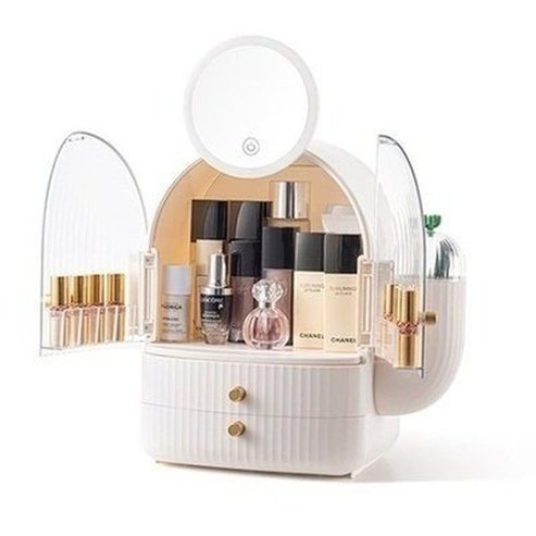 cactus cosmetic organizer box with mirror. makeup organizer cosmetic storage box with led light mirror. storage & organization: household storage containers
