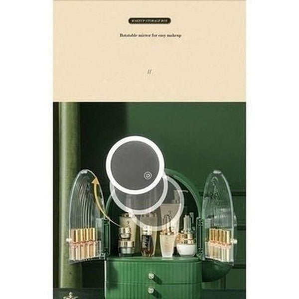 cactus cosmetic organizer box with mirror. makeup organizer cosmetic storage box with led light mirror. storage & organization: household storage containers