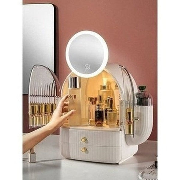 cactus cosmetic organizer box with mirror. makeup organizer cosmetic storage box with led light mirror. storage & organization: household storage containers