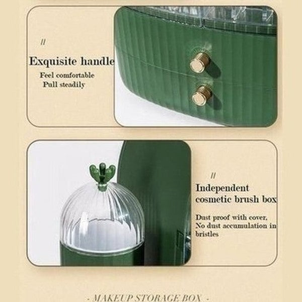 cactus cosmetic organizer box with mirror. makeup organizer cosmetic storage box with led light mirror. storage & organization: household storage containers