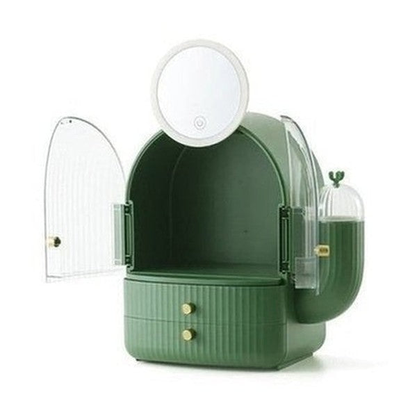 cactus cosmetic organizer box with mirror. makeup organizer cosmetic storage box with led light mirror. storage & organization: household storage containers