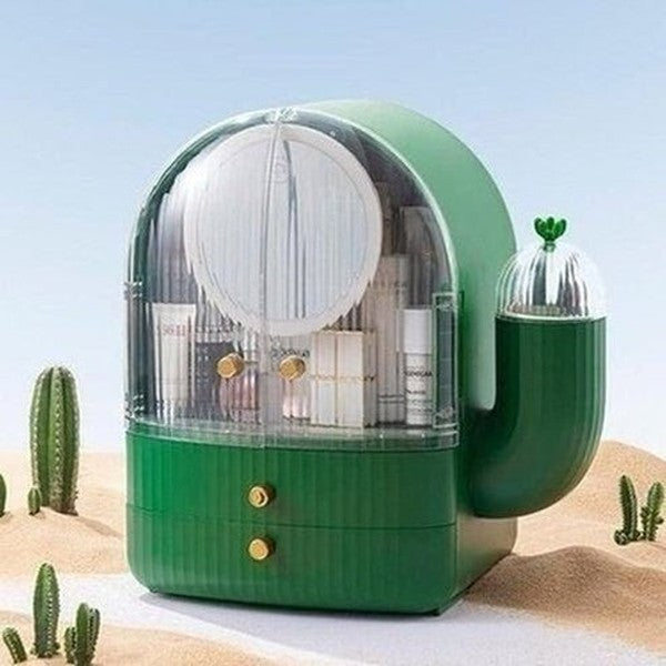 cactus cosmetic organizer box with mirror. makeup organizer cosmetic storage box with led light mirror. storage & organization: household storage containers