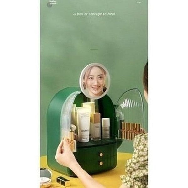 cactus cosmetic organizer box with mirror. makeup organizer cosmetic storage box with led light mirror. storage & organization: household storage containers