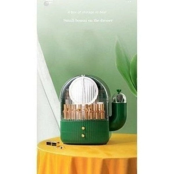 cactus cosmetic organizer box with mirror. makeup organizer cosmetic storage box with led light mirror. storage & organization: household storage containers