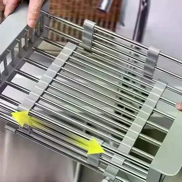 Telescopic sink rack for washing fruits and vegetables