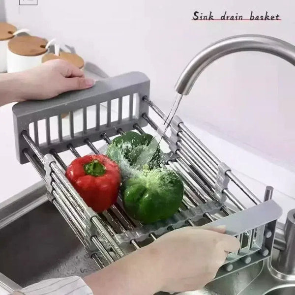Adjustable stainless steel dish drainer for kitchen sink