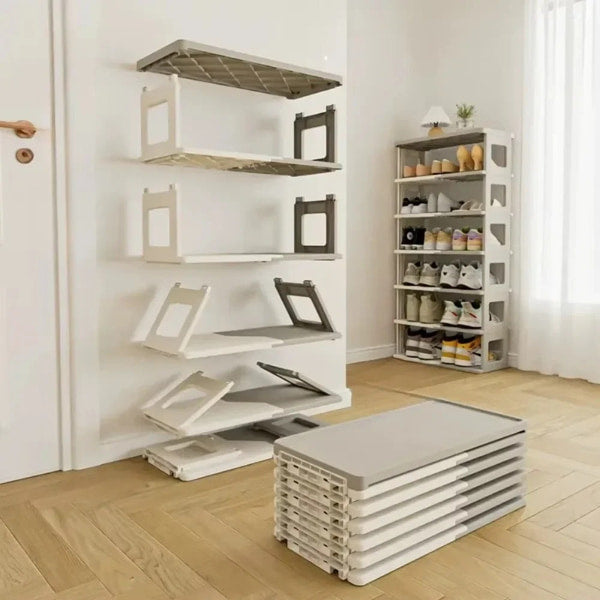 Compact foldable shoe shelf for apartment living