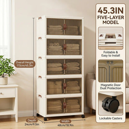 Stackable storage cabinet with side sealing buckles