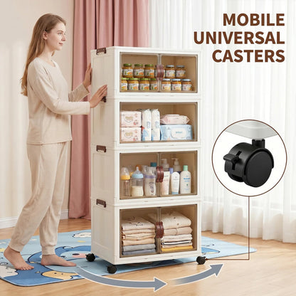 Multi-tier plastic storage organizer with rolling wheels