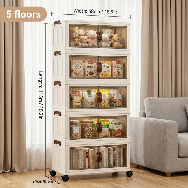 Foldable storage cabinet with transparent dustproof doors