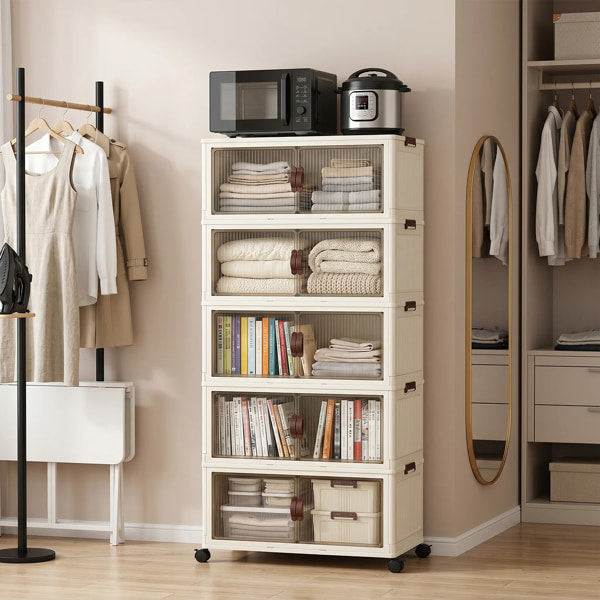 Foldable plastic cabinet for bedroom and living room storage