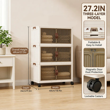 Multi-layer storage cabinet with easy-grip door handles