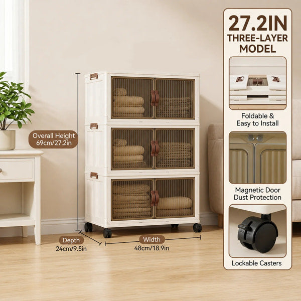 Multi-layer storage cabinet with easy-grip door handles